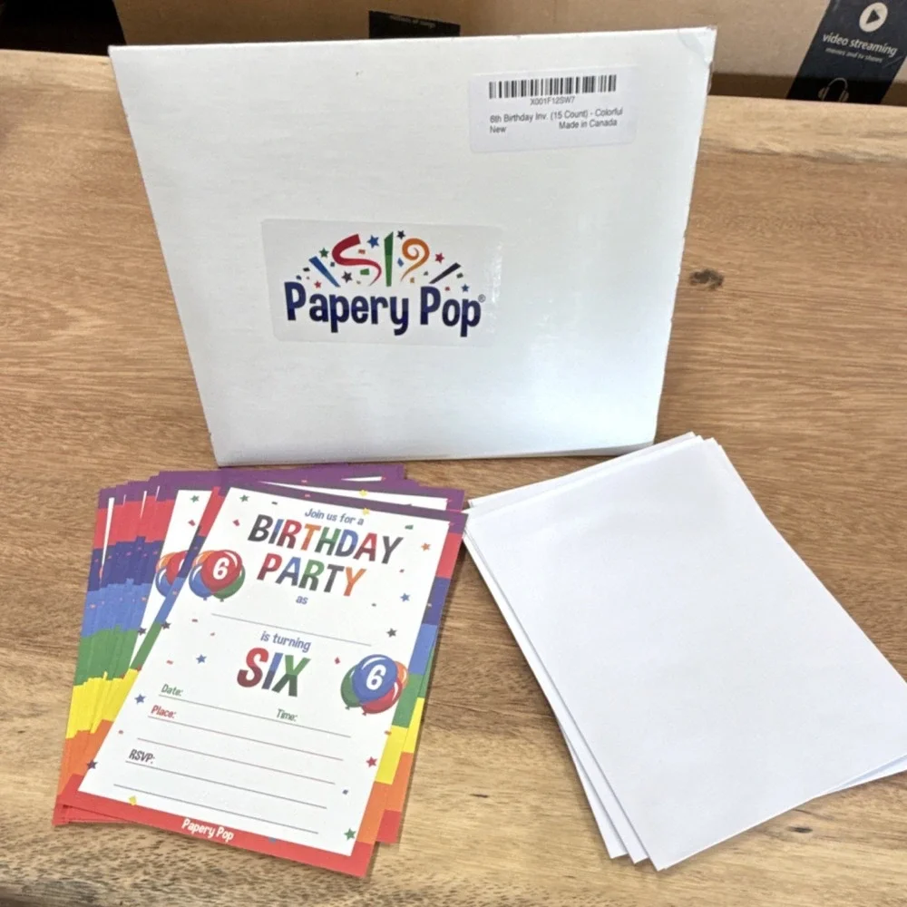 Papery Pop 6th Birthday Party Invitations 15ct Multicolor Confetti Flat Cards
